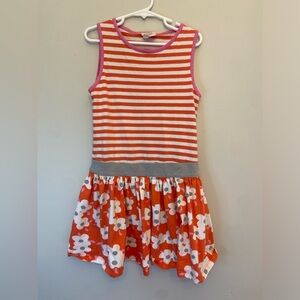 🪩 Mini Boden Orange and Gray Striped Floral Dress | size 7-8 Y